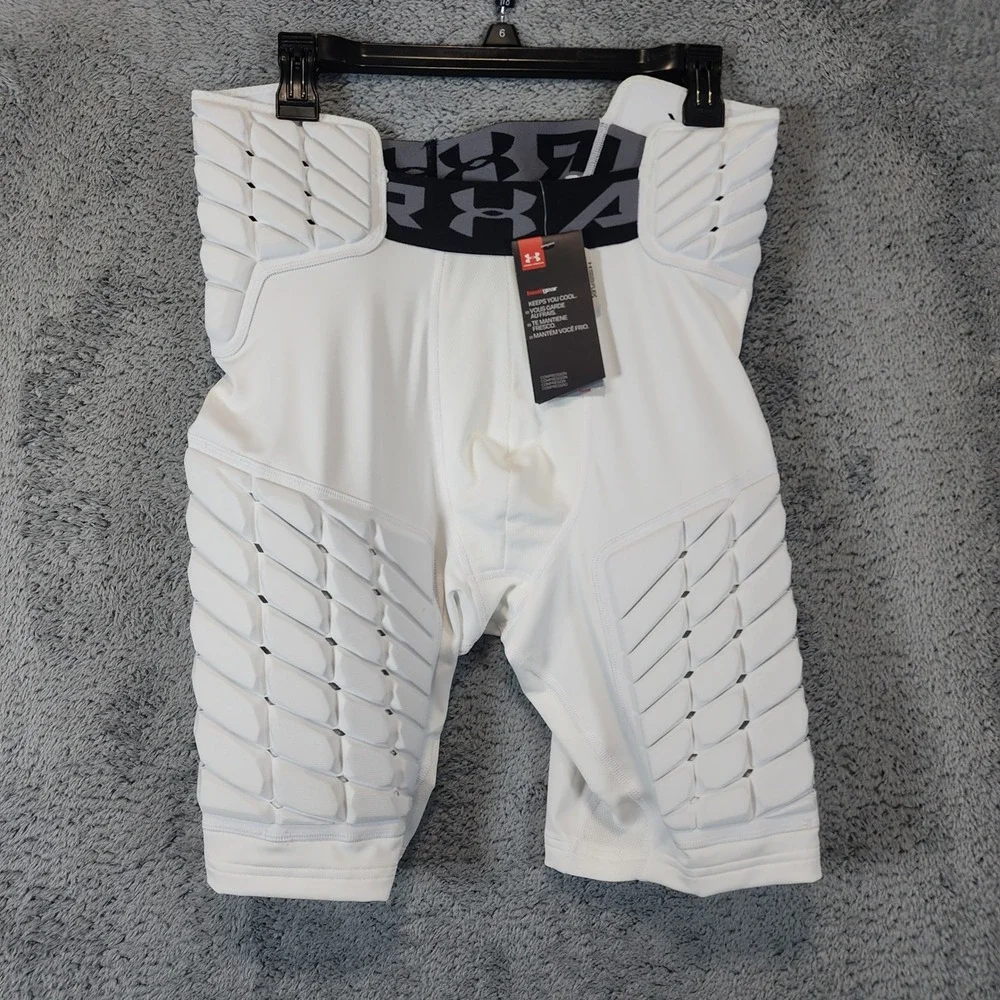 Under Armour Compression Padded Shorts Men XL White HeatGear Football Tights NWT